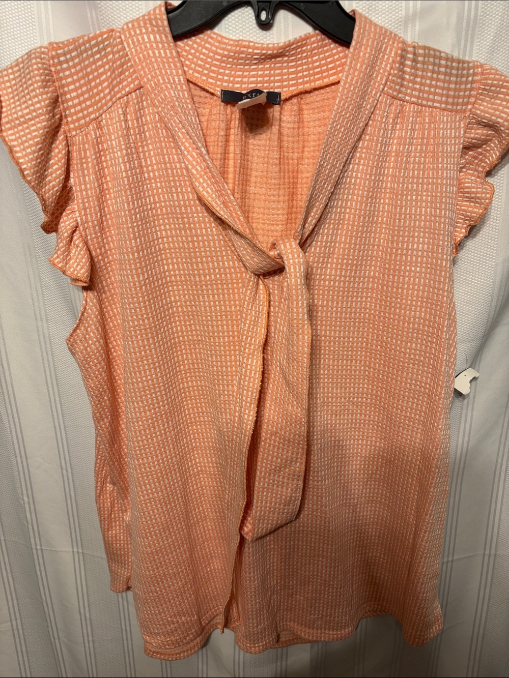Women's Peach Tie-Neck Ruffle Sleeve Blouse
